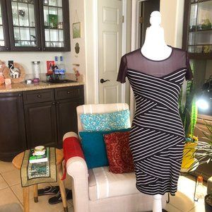 Bailey 44 Striped Column Dress Sheer Sleeves